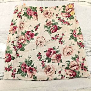 80s/90s Floral Wrap Mini Linen Blend Cottontail Originals Skirt Juniors 7
